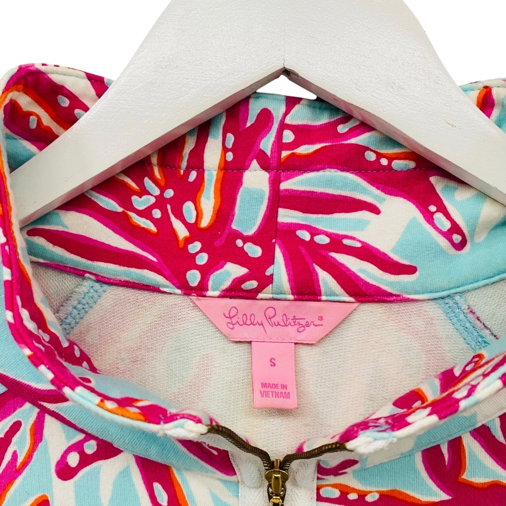 Lilly Pulitzer Skipper Popover Coral Bay Half Zip Sweatshirt Blue Pink Small - Picture 4 of 10